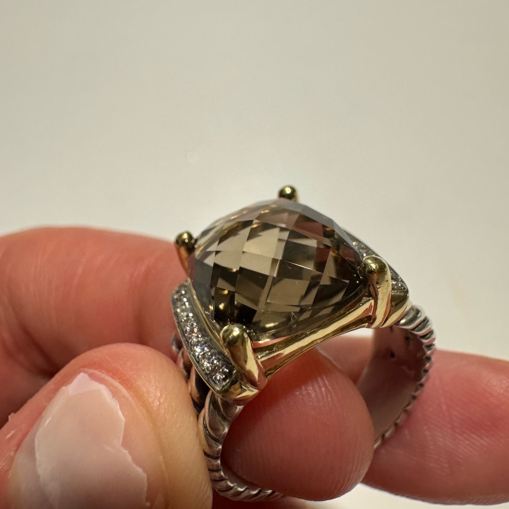 Authentic Rare Vintage Smoky Quartz Wheaton Ring w/ Gold Accent - Picture 3 of 6